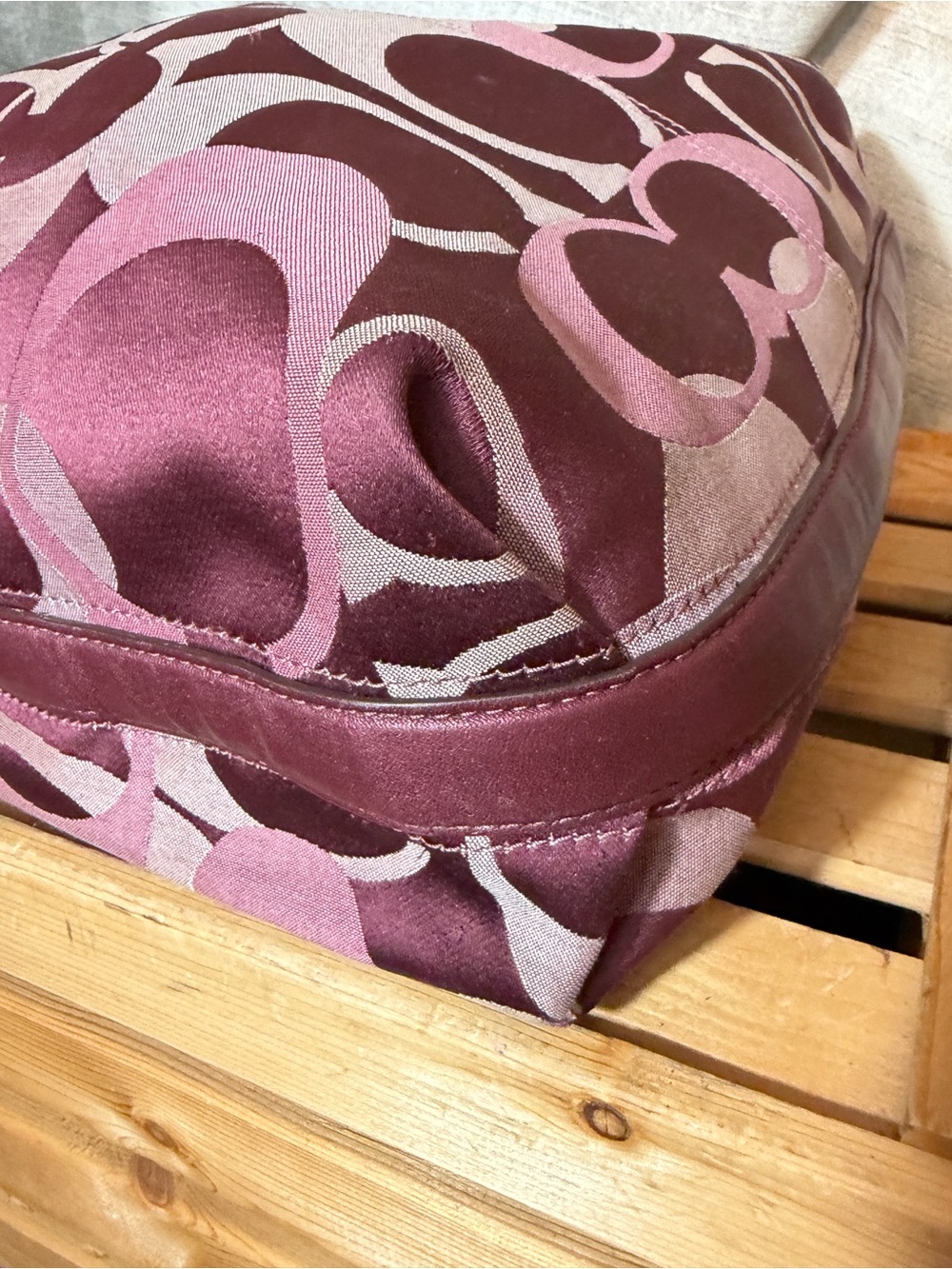 Coach Vintage Penelope Bordeaux Burgundy Optic Signature Hobo Shoulder Bag - Picture 12 of 16